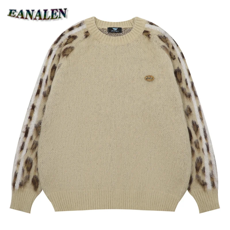 

Harajuku Vintage Leopard Knitted Sweater Men's Winter Designer Casual Oversized Jumper Pullover Grandpa Ugly Sweater Women's Y2K