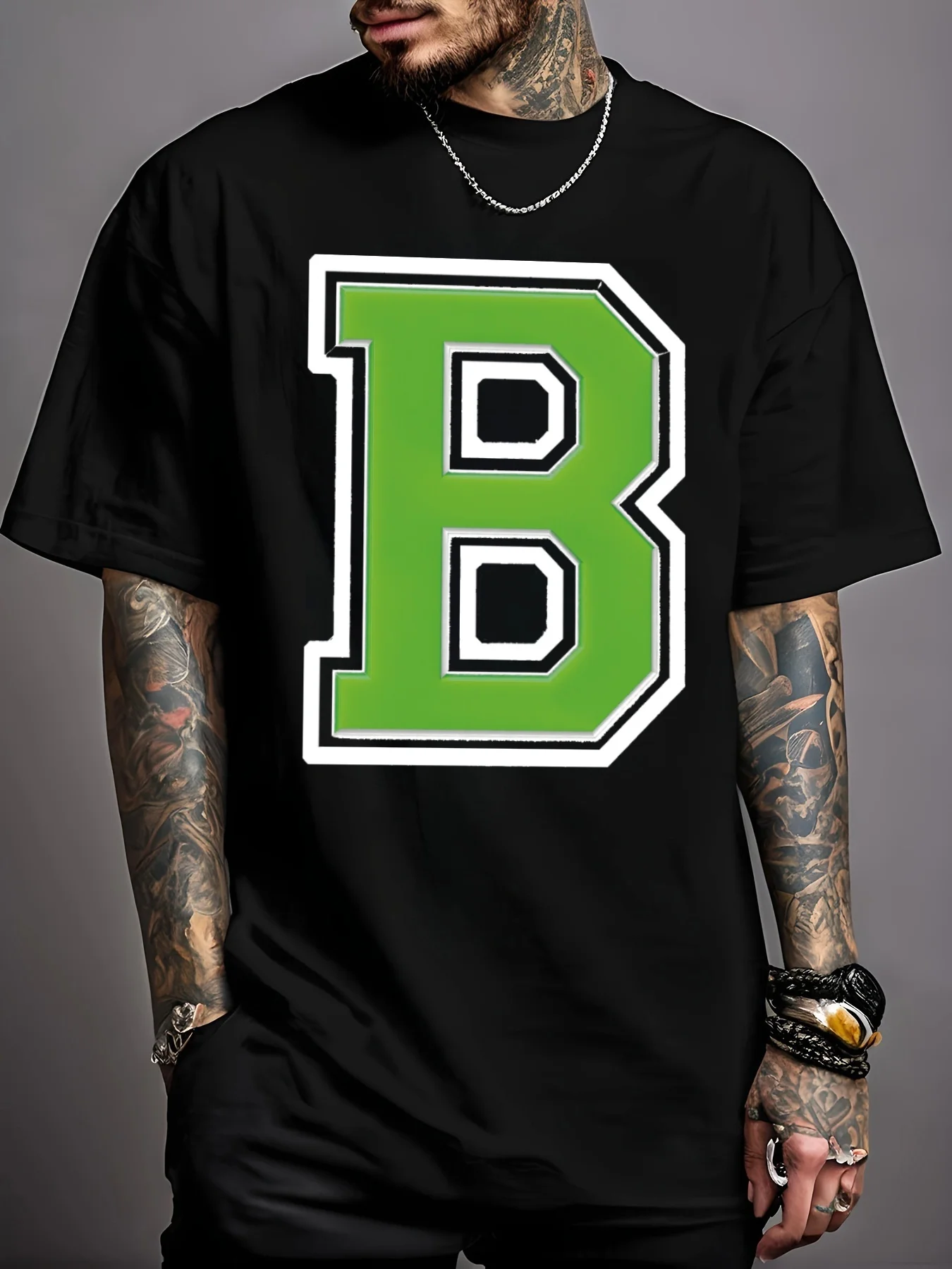 

T Shirt For Man 100% Cotton Summer B letter Print Casual Slim Fit Round Neck Short Sleeved T-shirt Top