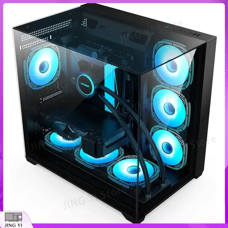 ATX Gaming PC Case Sea View Fish Tank Design Tempered Glass Full Tower Computer Chassis RGB Lighthouse Airflow Gamer Housing