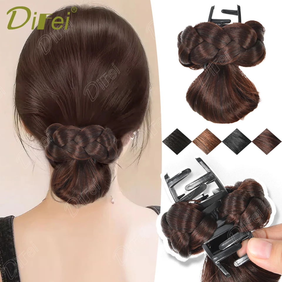 

DIFEI Synthetic Wig Straight Donut Bun Clip-in Style Lazy Braid Bun Suitable For Newbie Women Daily Holiday Party Wear