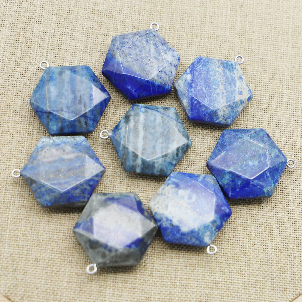 

Good Quality New Natural Stone Lapis Lazuli Hexagon Faceted Necklace Pendants Charms Jewelry Accessories Making Wholesale 6Pcs