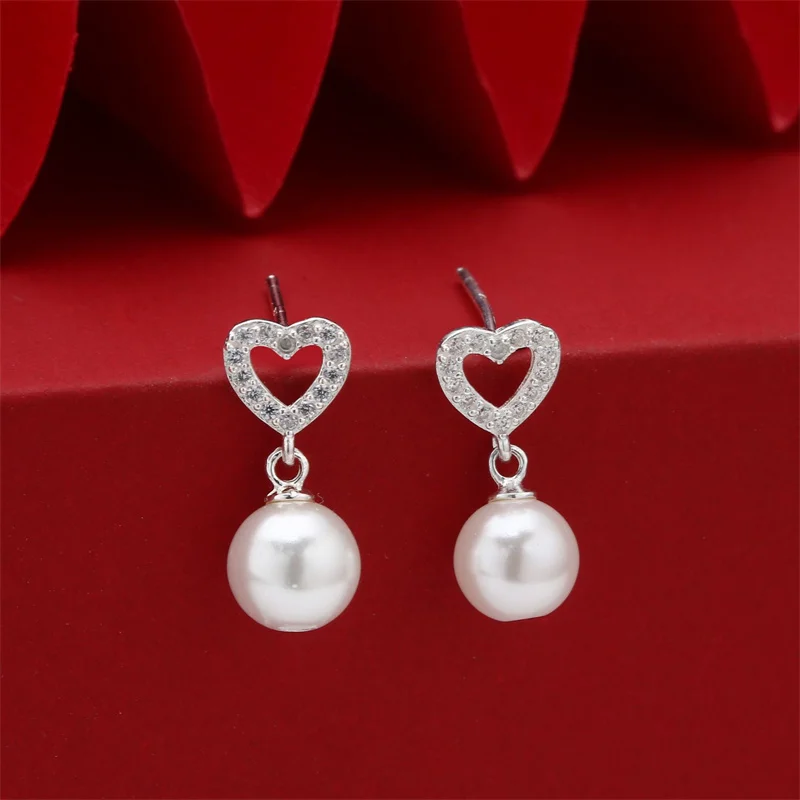 

Natural Pearl 999 Pure Silver Earnail Female Korean Style Personalized Earrings Simple Love shaped Earrings Girlfriend Gift