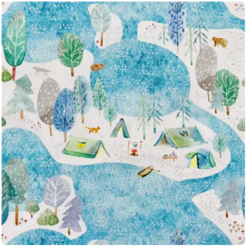 

Beauty Blue Little Town Elephant Print Pure Cotton Fabric, Handmade DIY Patchwork, Garment, Dress, Table Cloth Tissue, M24