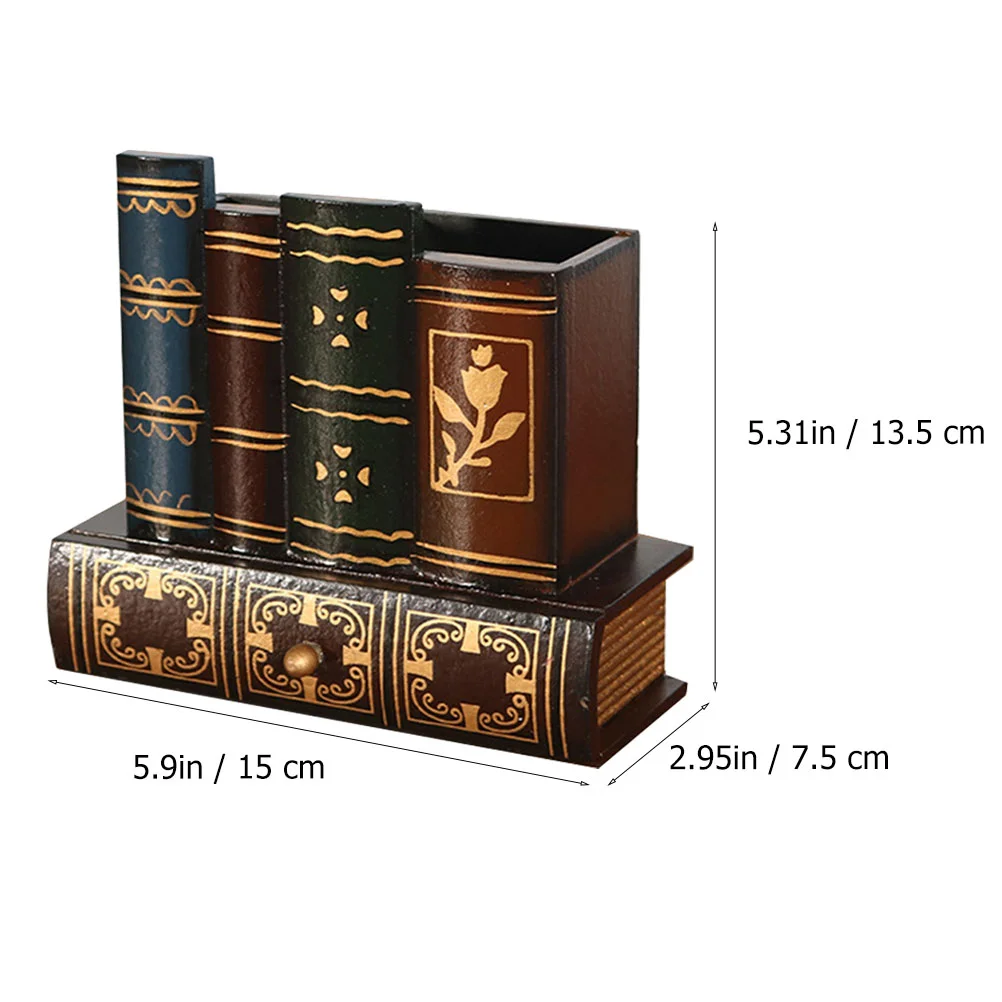 Faux Table Books Pen Holder Ornament Multi-purpose Container Wooden Storage Office