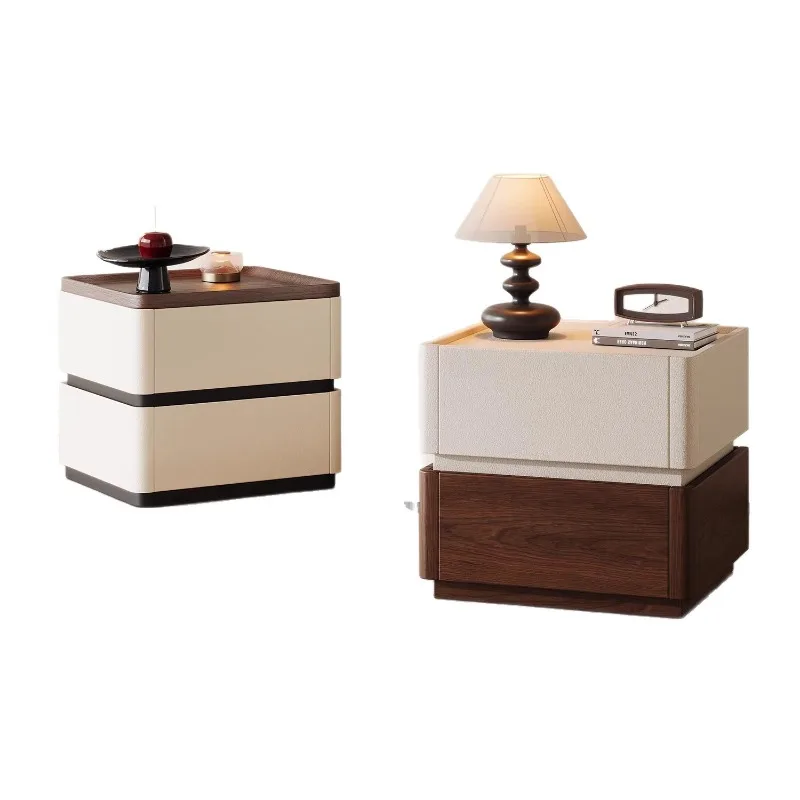 All solid wood bedside table light luxury high-end home bedroom small Italian minimalist bedside storage cabinet