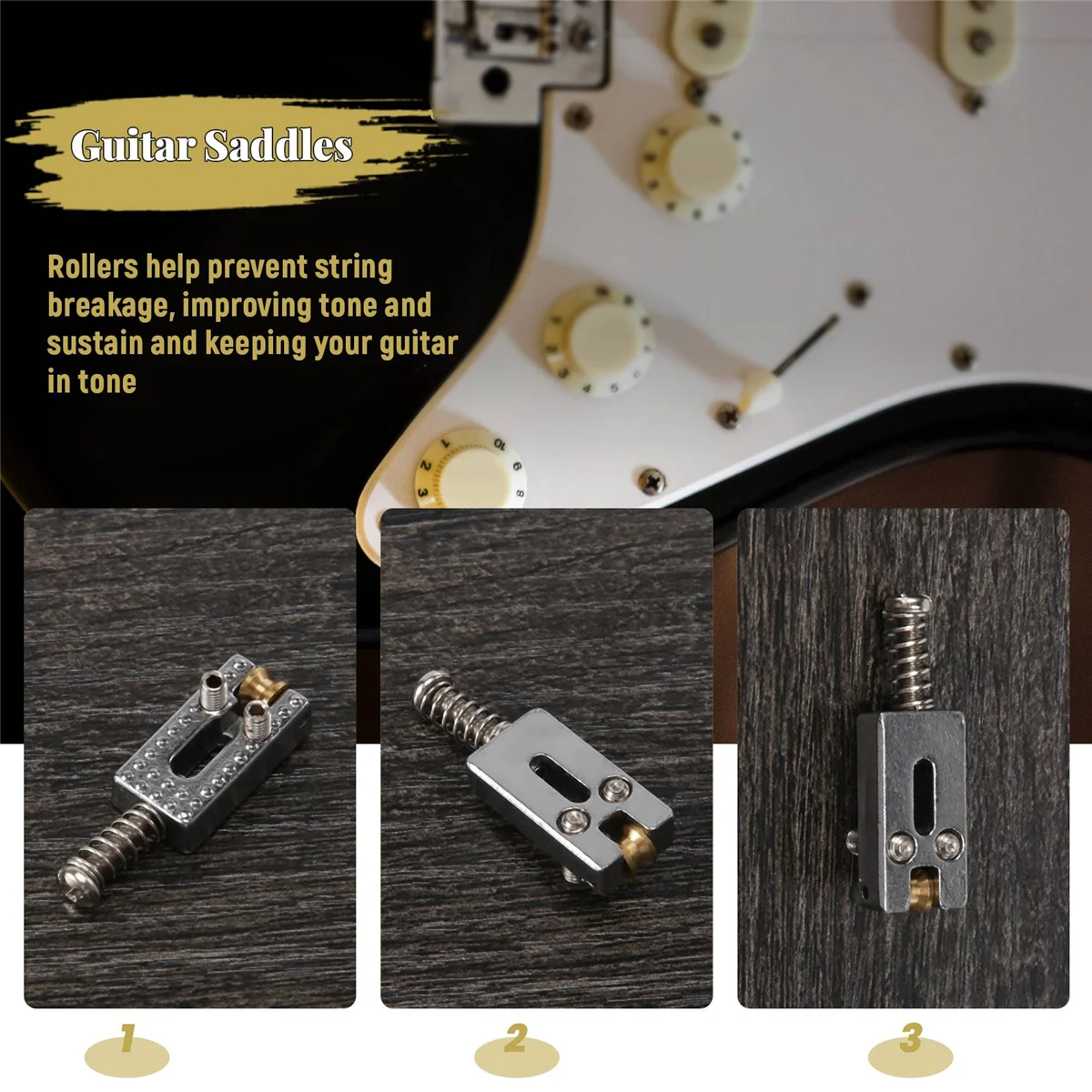 SMIEA 6 Roller Bridge Tremolo Saddles With Wrench For Fender Strat Tele Electric Guitar Chrome Color