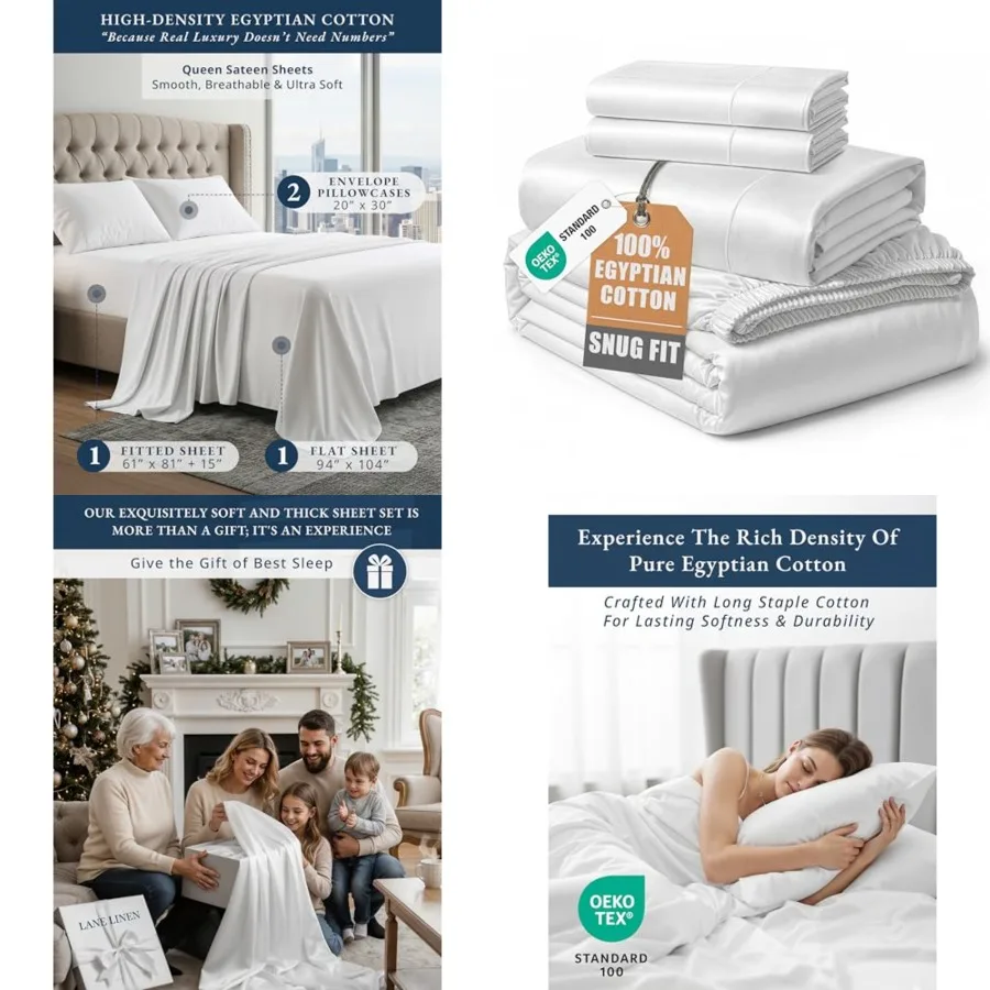 

100 Egyptian Cotton Sheets Size - Naturally Cooling Breathable 4 Pcs Silky Sateen Weave Sheet Set, Ultra-Soft Durable Hotel Lux