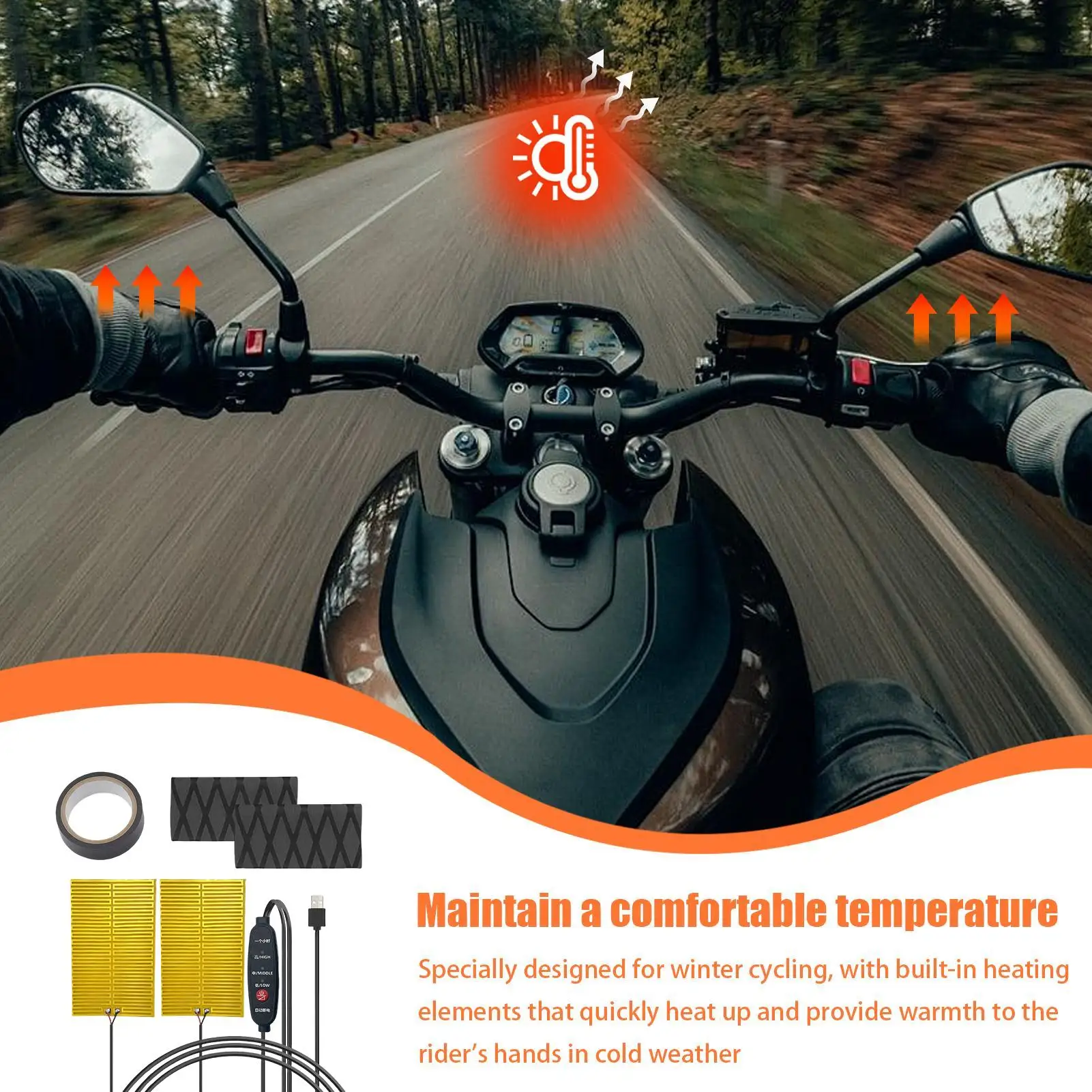 Universal Heated Motorcycle Handlebar Grips Warmers Anti-Slip Winter Grips Sleeve for ATV Scooter Cold Weather Riding Accessory