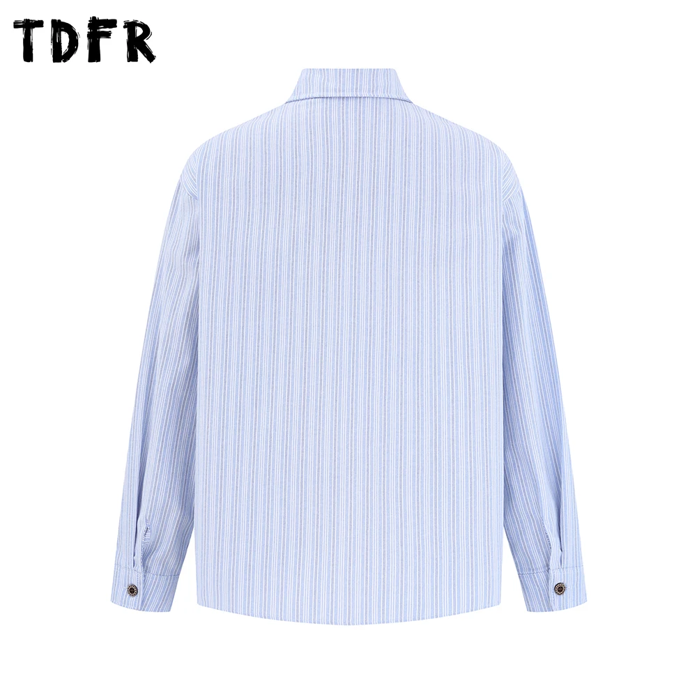Cartoon Graffiti Print Vertical Striped Long Sleeve Shirts Mens Streetwear Loose Single Breasted Pinstripe Shirts Man