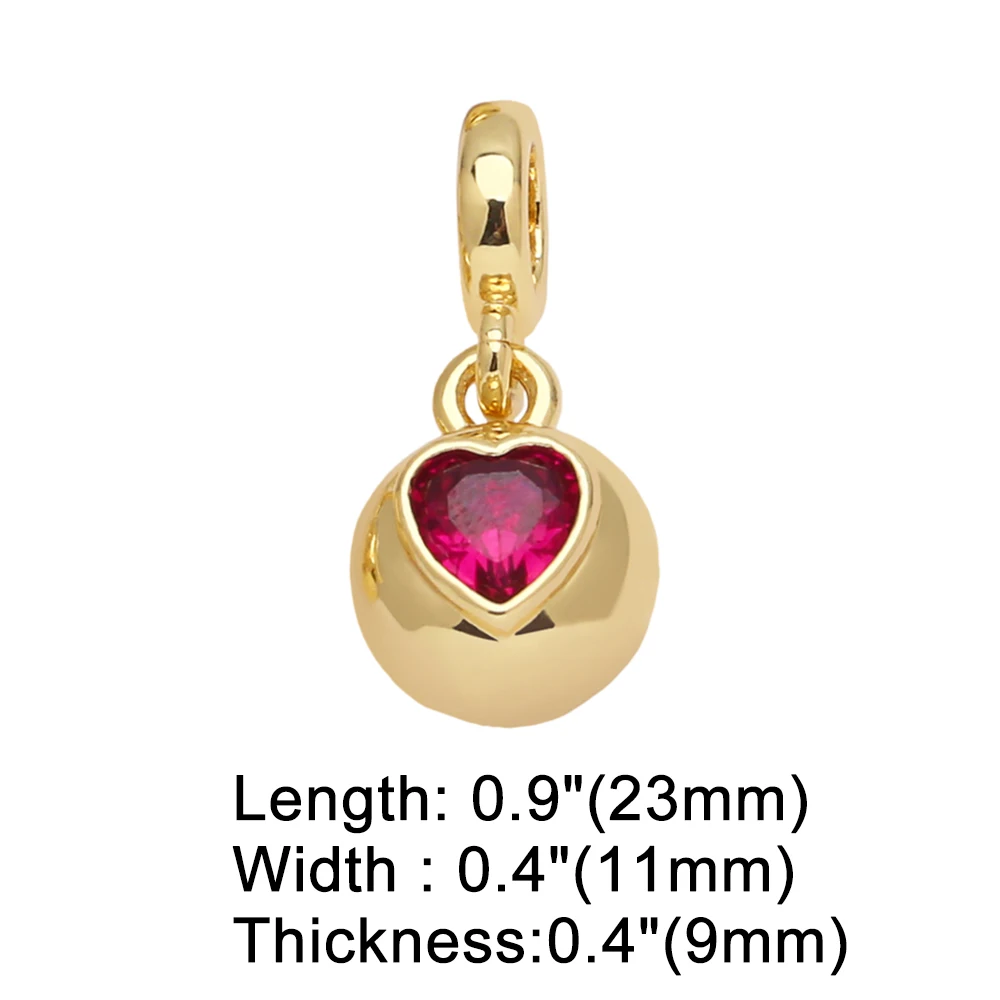 OCESRIO Trendy Multicolor Crystal Heart Pendant for Necklaces Copper Gold Plated Polish Ball Jewelry Making Supplies pdtb518