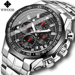 Relojes deportivos WWOOR para Hombre, Reloj de cuarzo militar de lujo de marca superior para Hombre, Reloj cronógrafo resistente al agua de acero completo, Reloj para Hombre