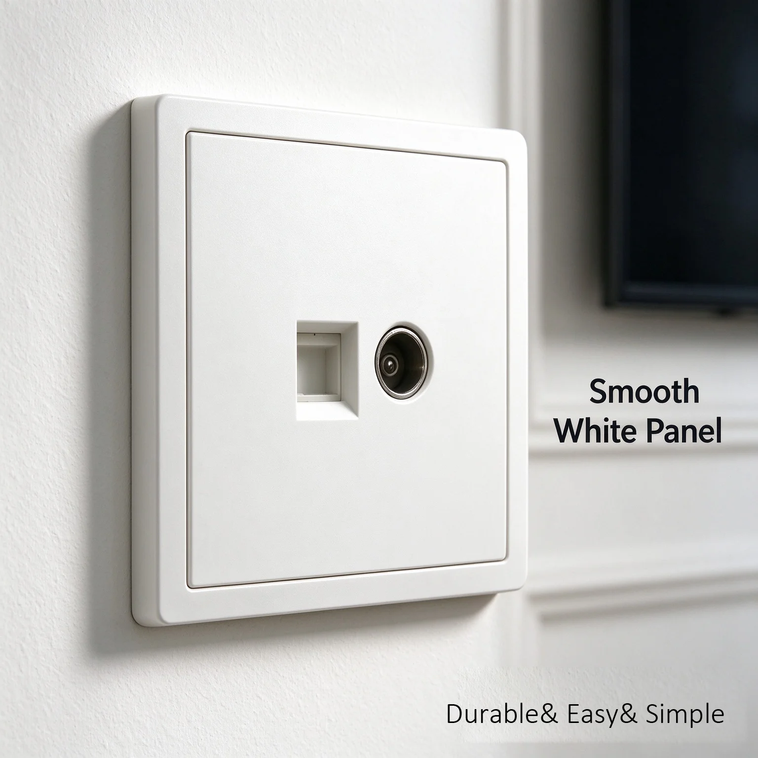 EU Standard Cat6 Data TV Satellite Wall Socket, White Fireproof PC Panel Classic Design, Fits EU Standard Wall Box