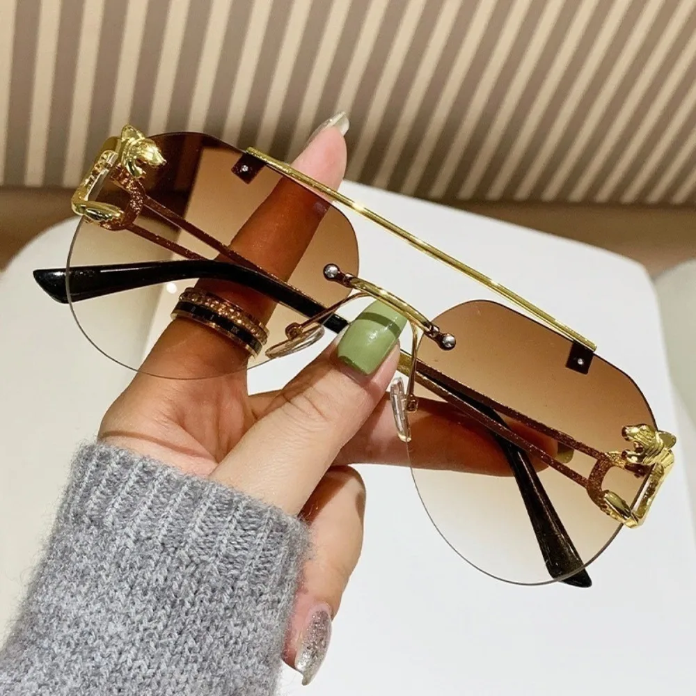

Frameless Square Sunglasses Colorful Men Women Retro Leopard Head Metal Sunglasses