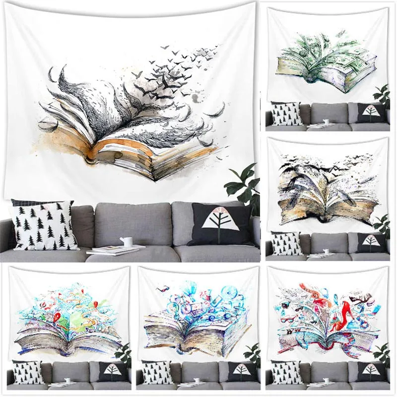 Creative Book Imagination Tapestry Wall Hanging Creative Book Printing Decor Tapestry Home Room Decoration Background Wall Decor