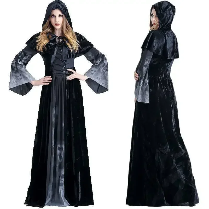 Robe de Barrage de Sorcière Gothique pour Femme, Costume de Cosplay, Tenues d'Horreur d'Halloween, 2024