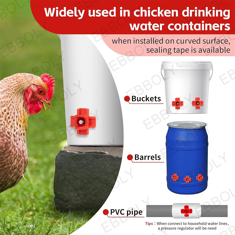 15/20/30 Pack Horizontal Chicken Nipples Waterer Automatic Poultry Nipples Horizontal Side Mount Chicken Drinkers for Quail Duck