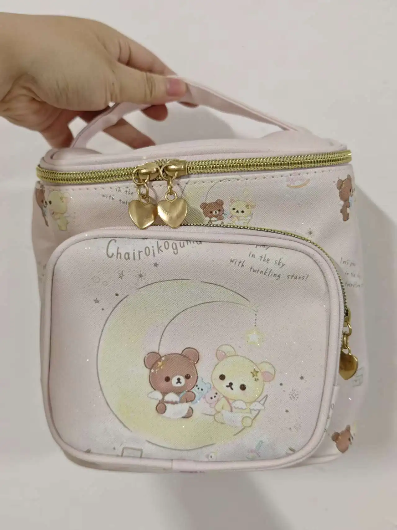 Cute Rilakkuma Bear Korilakkuma & Chairoikoguma Angel Series Pink Cosmetic Bag Makeup Box Storage Beauty Case Bags
