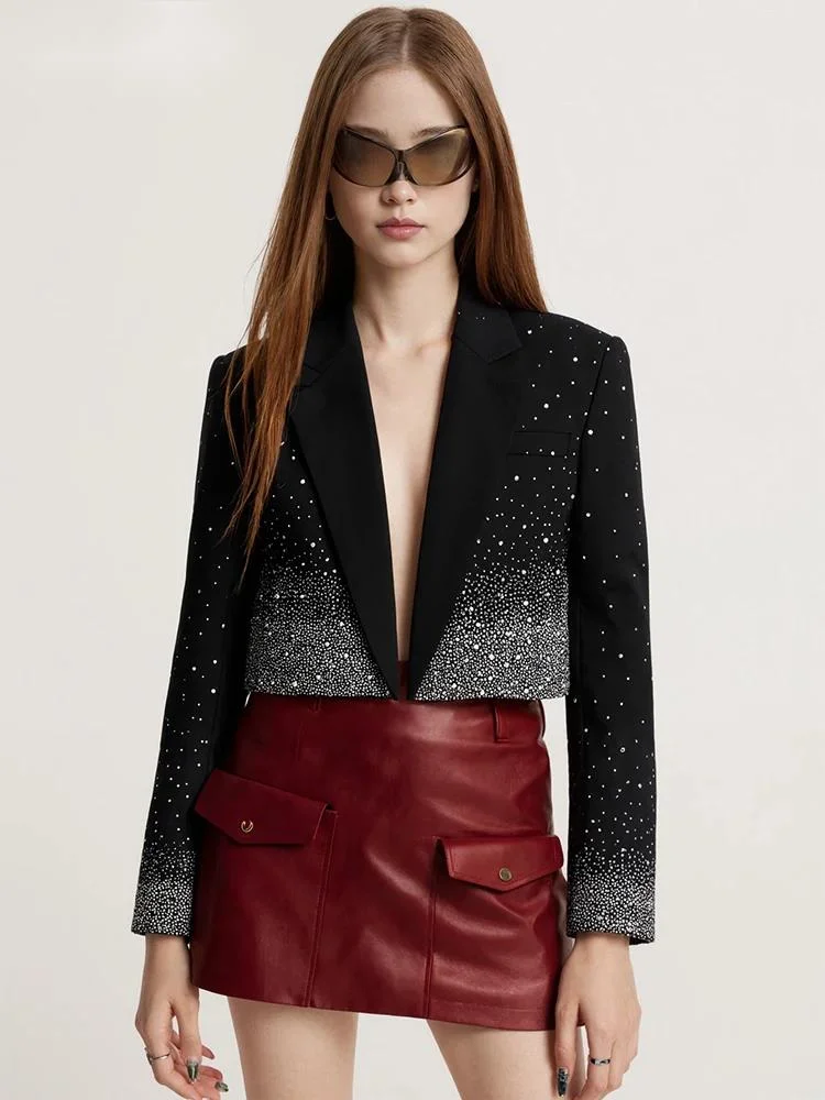Fashion High-End Quality Versatile Blazer Women's Lapel Long Sleeves Short Suit black Jacket Autum U6KX