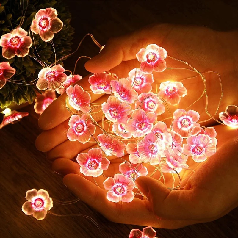 LED String Lights Pink Cherry Blossom String Lights 2M20 Lights For Indoor Courtyard Shape Holiday Decoration