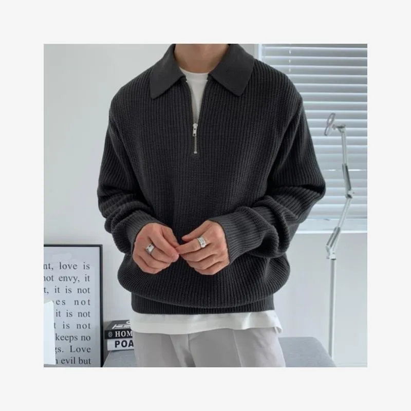 Loose Men's Half Zip Sweater Autumn Winter  Shirt Special Wide Fit Short Length V-Neck Other Material 100% Seven Sleeve