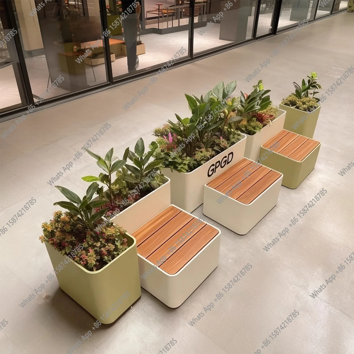 A63 Flower slot rest, stool, flower box combination cafe, outdoor partition entrance outside the hotel, commercial street