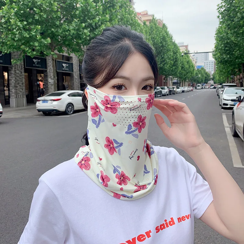 Ice silk sunscreen mask for men and women, summer outdoor cycling mask, sunshade protection, full face mask veil breathable