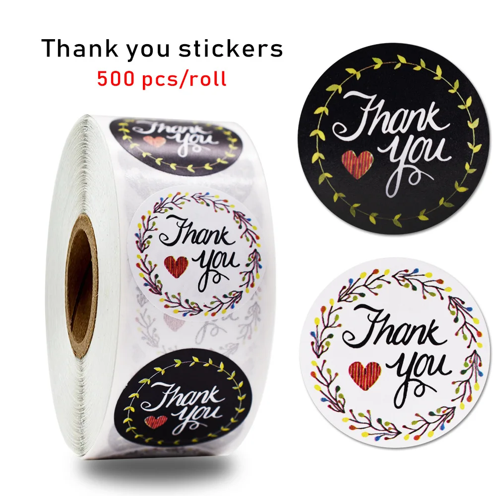 

50pcs Round Floral Thank You Stickers Black And White 2 Stylesfor Wedding Favors And Party Handmade Stickers Envelope Seal