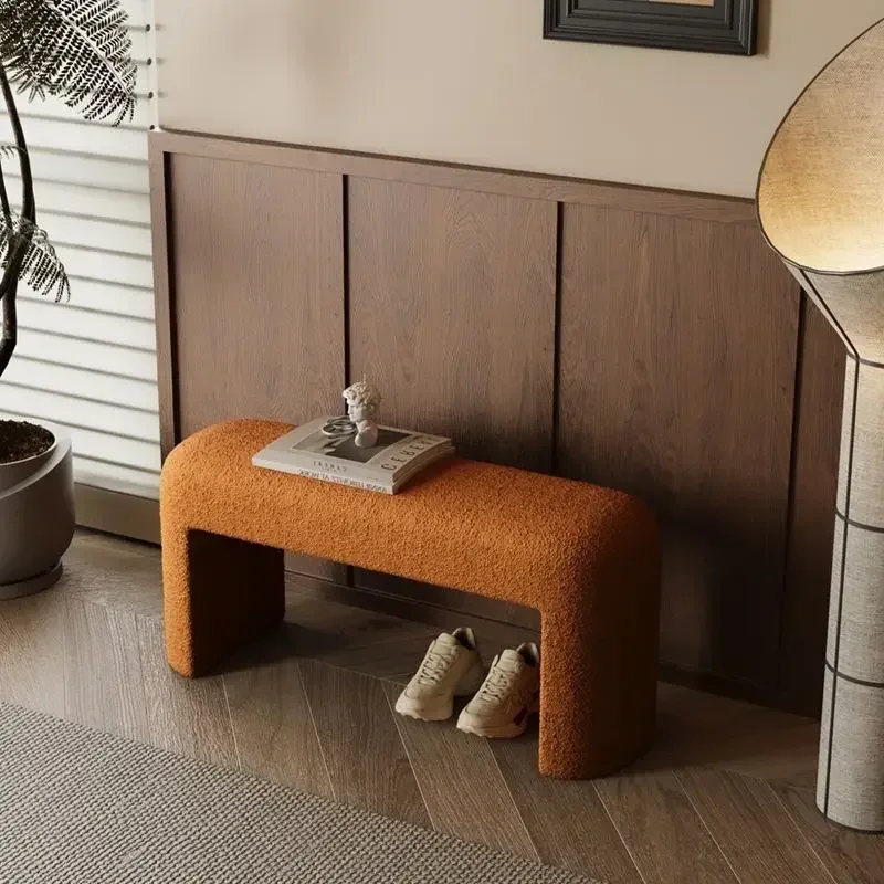 Modern Lamb Wool Shoe Changing Stool Living Room Home Leisure Bench Bedroom Bedside