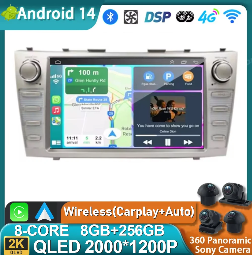 Android 14 For Toyota Camry XV40 Aurion 2007 - 2011 DSP Carplay Head Unit Multimedia Player GPS Navigation Stereo Car Radio WIFI