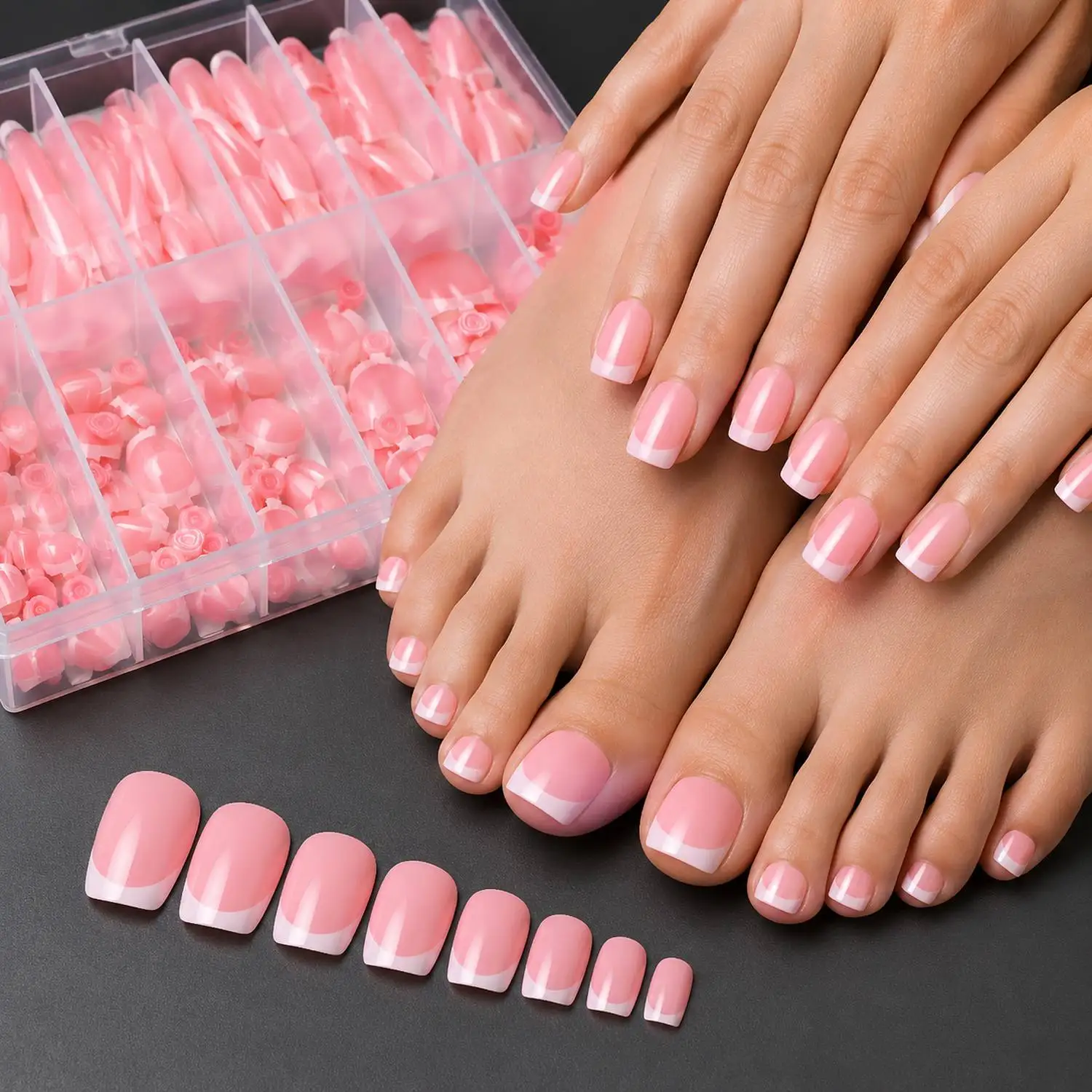 144Pcs Trendy Nude Pink Gradient Design Press On Nail Durable Nude Polish Fake Nail Classic French Inspiration False Nail