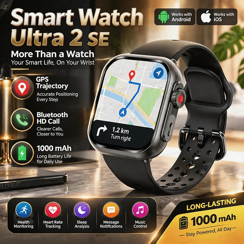 Brand New Fashion Ultra 2 SE Men Women Smart Watch 1000mAh Battery GPS Track Sport Waterproof HD Call Watch For IOS And Android