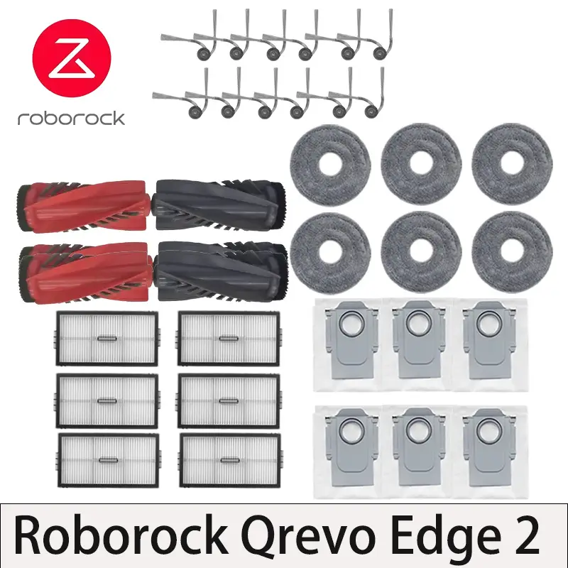 إكسسوارات Roborock Qrevo Curv 2 Pro، Qrevo Edge 2 Pro، Qrevo CurvX، Qrevo EdgeT: فرشاة جانبية رئيسية، ممسحة، قماش، كيس غبار، مرشح