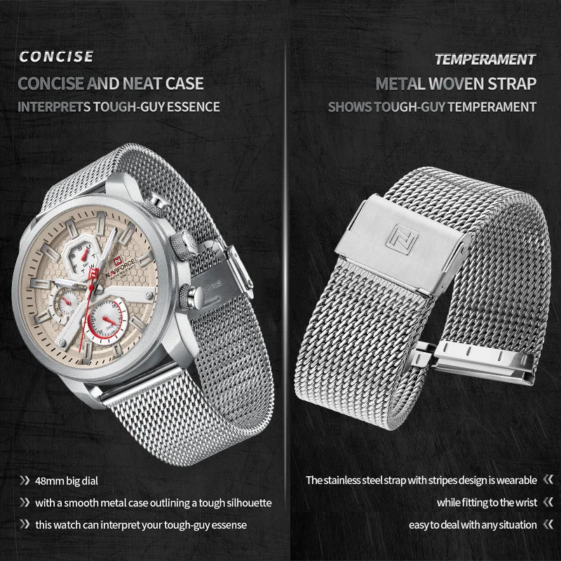 Quartz Watches For Men Top Brand Luxury Waterproof Clock Luminous Week Display Sport Steel Band Men Watch Reloj Hombre NF9211S