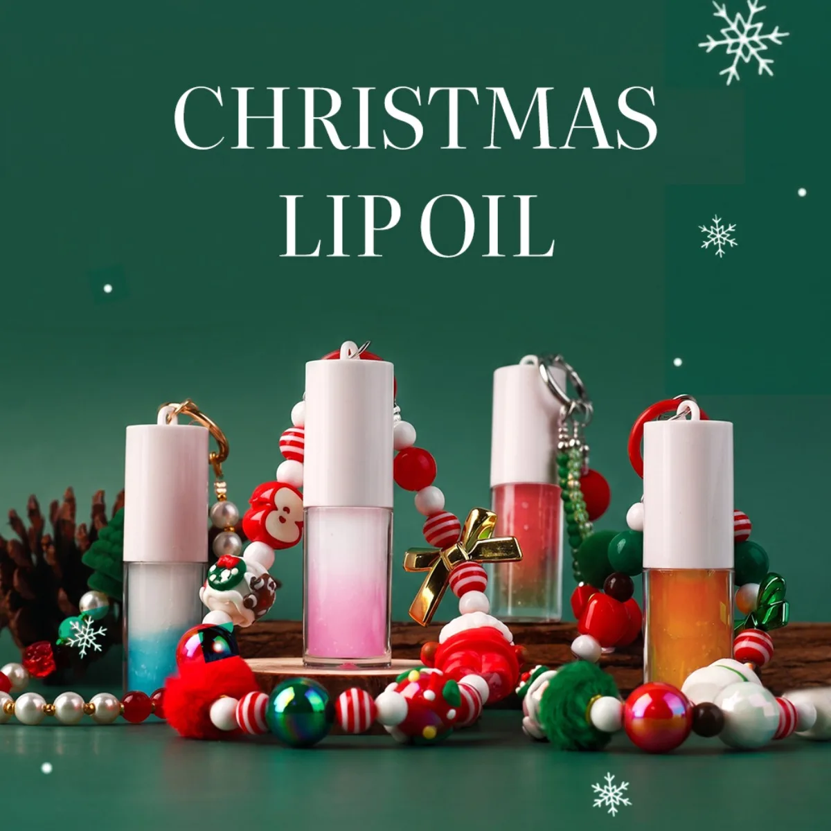Christmas Ornament Double Layer Lip Oil Private Label Custom Logo Vegan Makeup Wholesale Cosmetics Beauty Essentials
