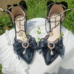 Flower Wedding Lolita Handmade High Heels Female Pointed Bow Lolita Sandals Female Flora Star Picking Magic Single Shoes