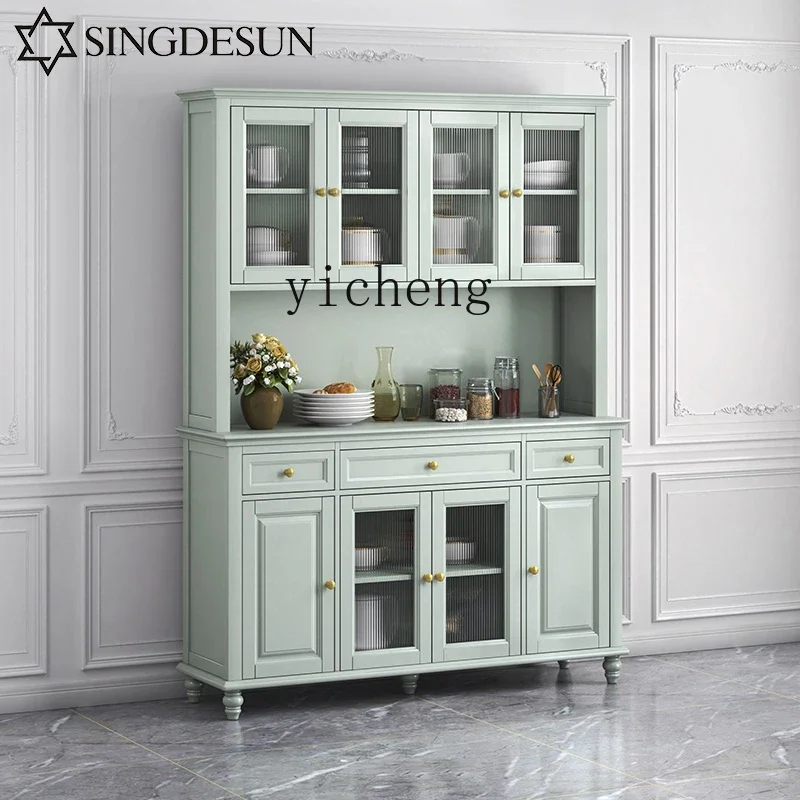 r9.2-American Style Sideboard Cabinet Modern Minimalist Solid Wood Storage Cabinet Integrated High-end Marble Wine Cabinet