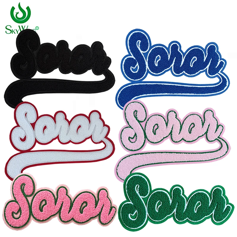 

Нашивка из синели Soror с хвостом, греческая буква Sorority, вышитые утюгом нашивки для толстовки, жилета, подарок «сделай сам»