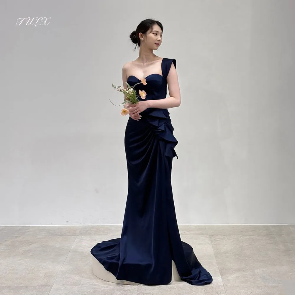 TULX – robe de soirée de forme sirène, élégante, en Satin, pour séance Photo de mariage coréen, asymétrique épaule dénudée, longue robe de soirée, Corset personnalisé
