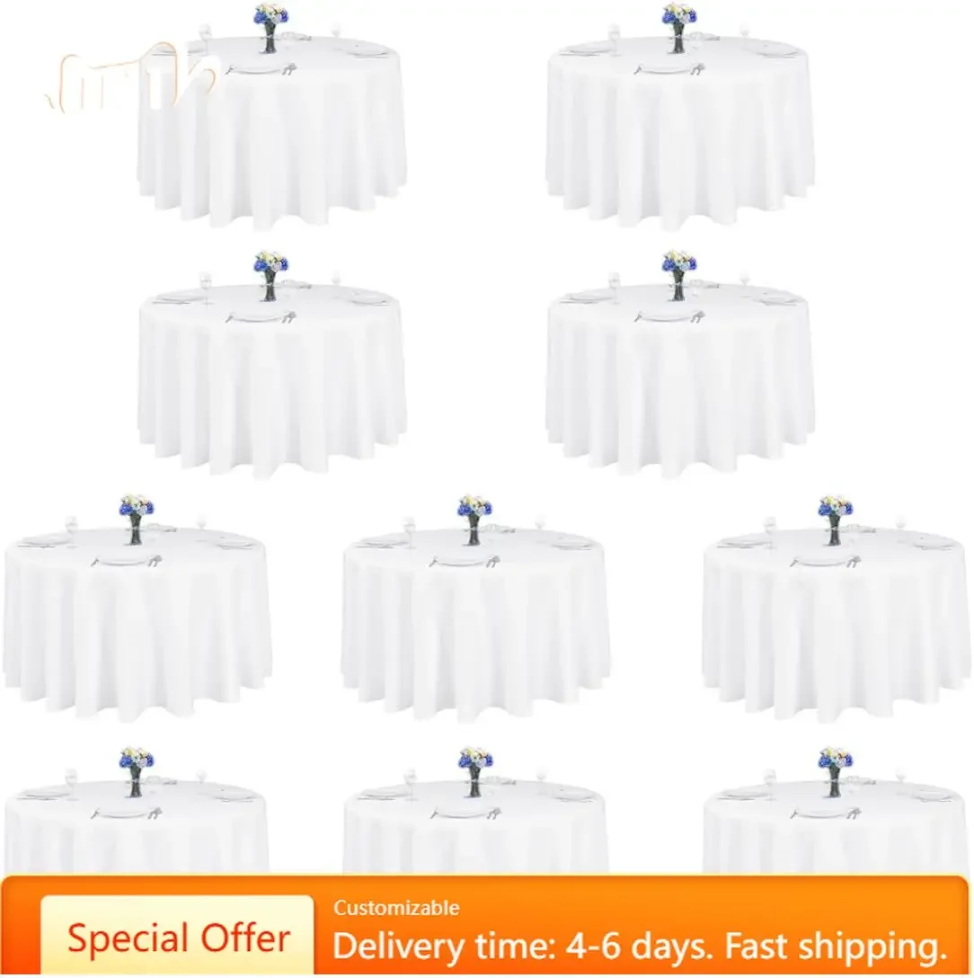 10 Pack 120 Inch Round Tablecloth White for 60 Inch Round Table - Bulk Round Table Cover - Washable, Wrinkle Resistant