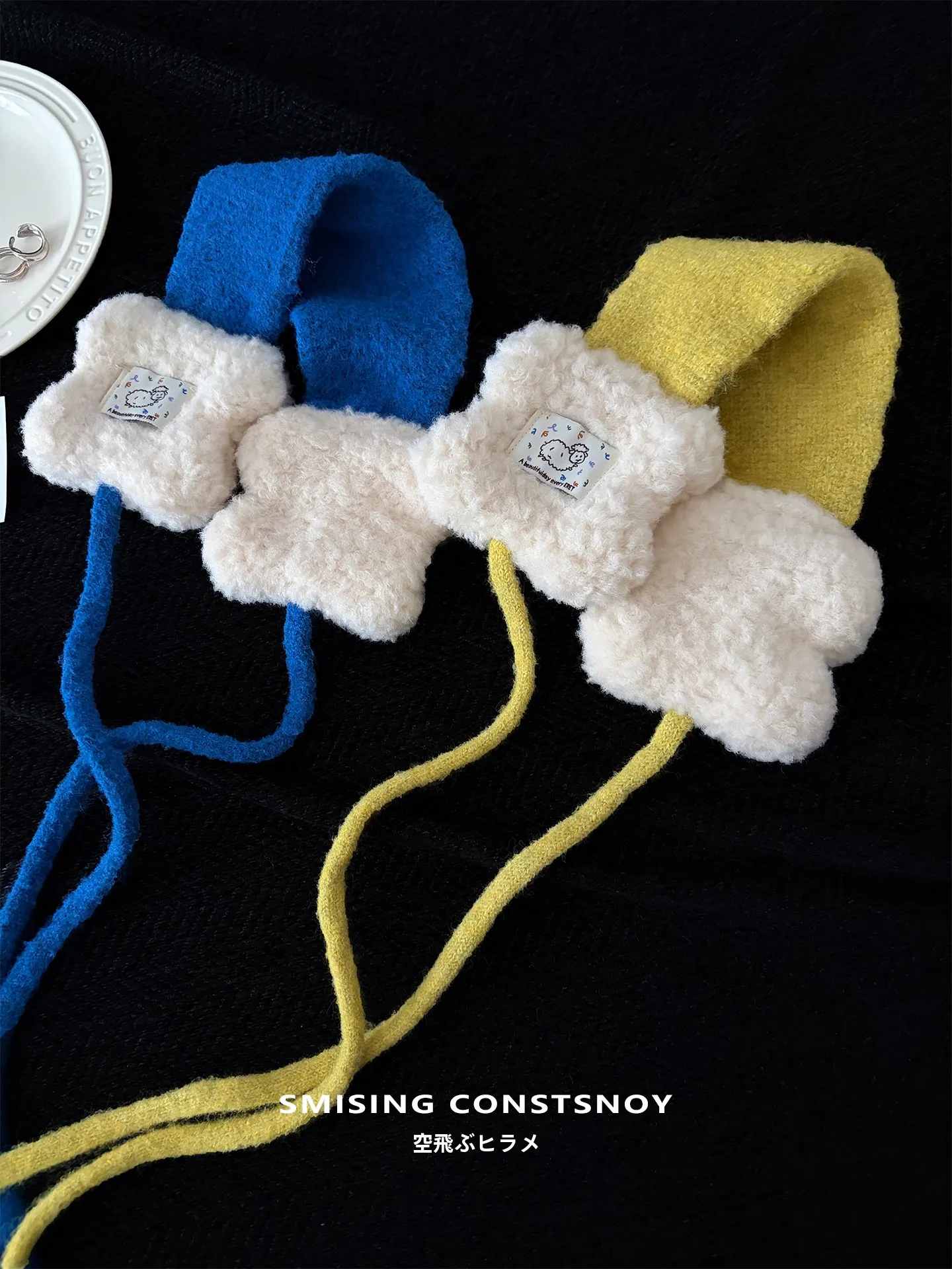 korean-style-warm-sheep-patch-ear-muffs-women's-autumn-winter-anti-cold-cute-little-lamb-embroidery-tying-ear-covers-fashionable