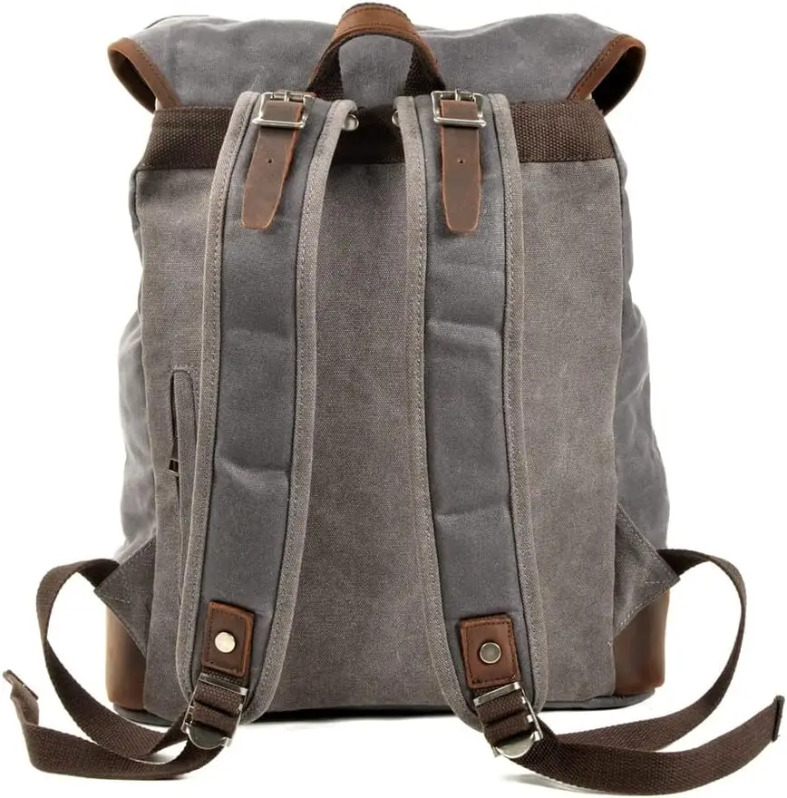 Canvas stitching real cowhide backpack men's outdoor travel sports mountaineering bag student computer school