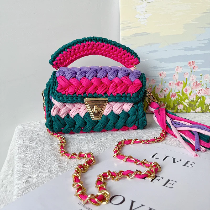 Hand Woven Women Handbag Colorful Bag Ladies Fashion Chain Cross Border Shoulder Bag WB008