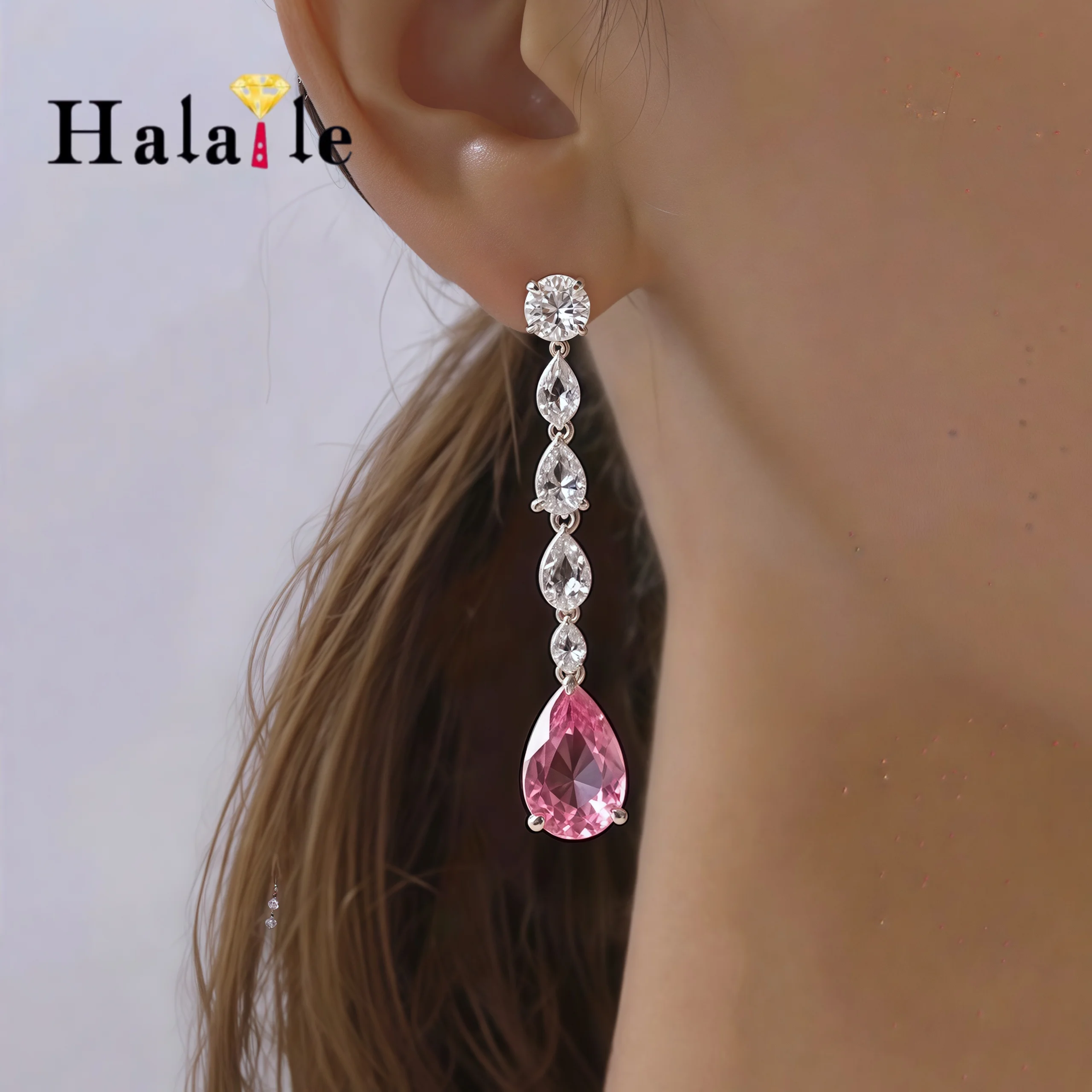 

Halaile 16,98 карата, выращенные в лаборатории и муассанитом, длинные серьги-гвоздики с кисточками для женщин, серебро S925, блестящий подарок Padparadscha
