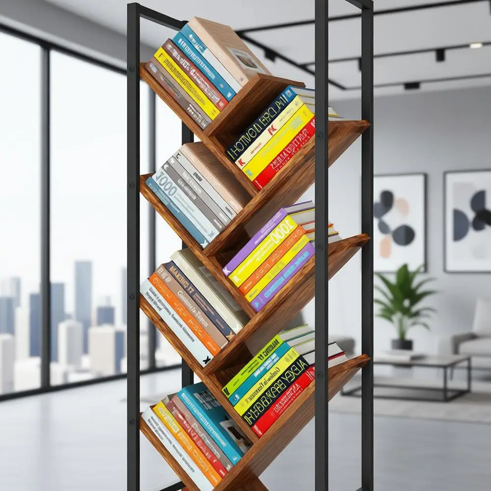 

Напольная деревянная книжная полка с узким пространством, органайзер для хранения книг, компакт-дисков, фильмов, коричневый в деревенском стиле, небольшой угловой книжный шкаф для Be