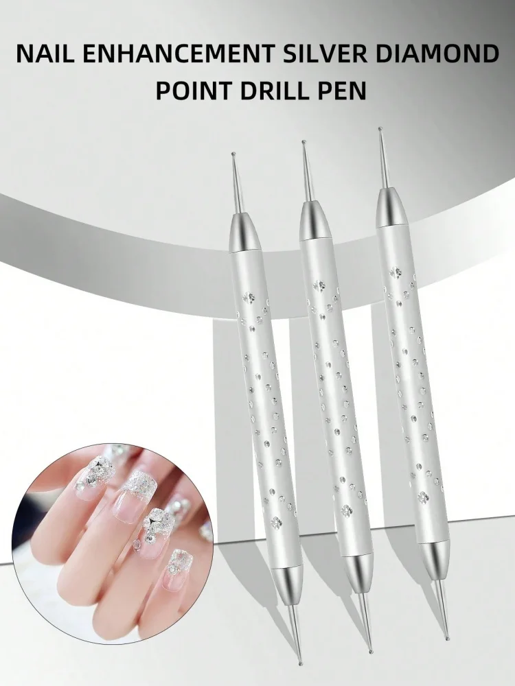 1Pcs Nail Art Rhinestone Dotting Pen, Dual-ended Metal Pen Gems Picker Marbleizing Nail Tips Design Tool