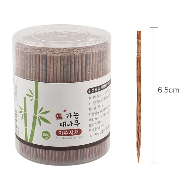 800Pcs Disposable Carbonized Bamboo Wooden Toothpicks Single-Head Pointed Cocktail Picks with Dispenser Fruit Skewers Teeth