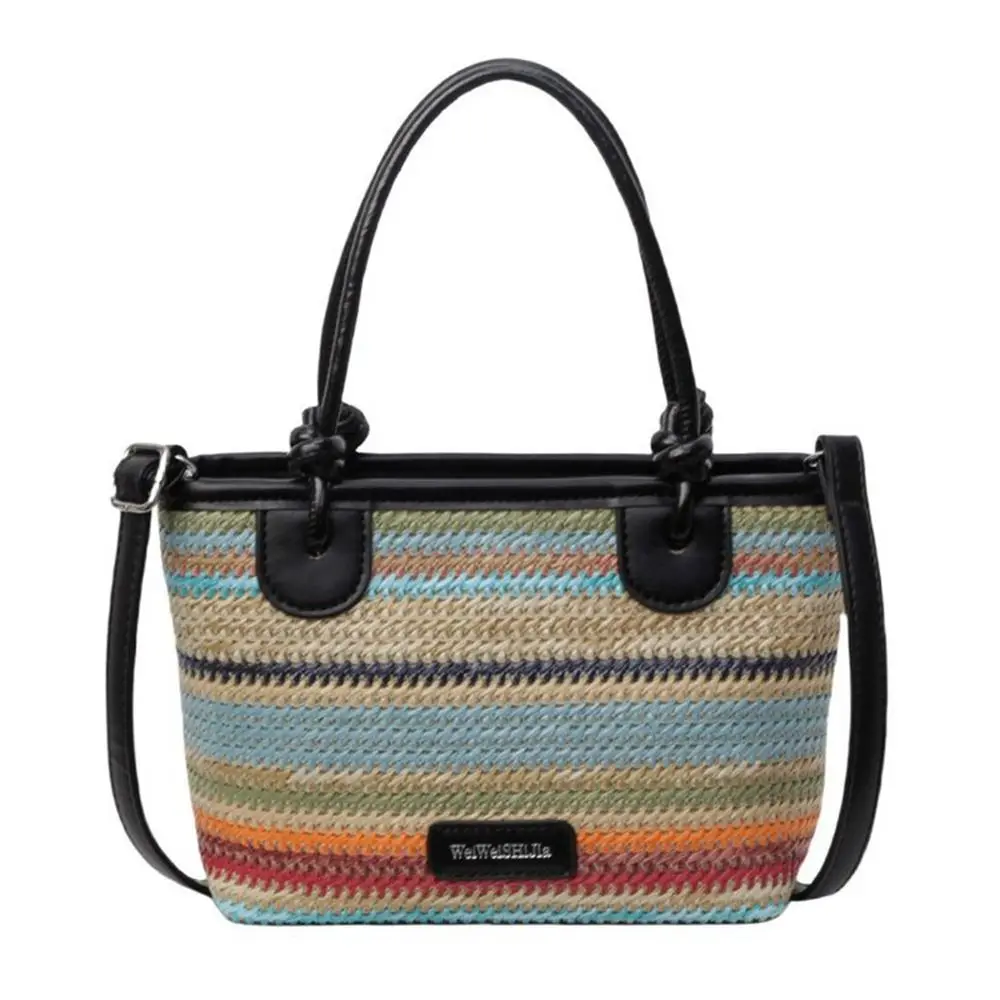 Shoulder Bag Weave Straw Bag Hollow Out Crossbody Bag Beach Bag Beach Handbag Bohemian Style Rainbow Color Handbag Streetwear