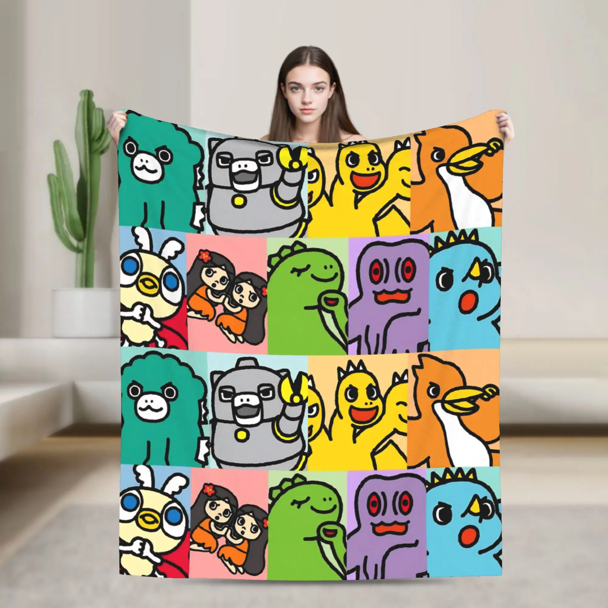 Chibi Monster Raids Again Knitted Blankets Manga Fuzzy Throw Blanket Summer Air Conditioning Personalised Lightweight Bedspread
