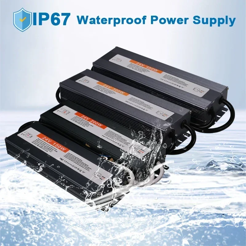 Waterproof LED Power Supply IP67 Lighting Transformer DC 12V 24V LED Driver 30W 60W 100W 150W 200W 300W 400W Outdoor Adapter