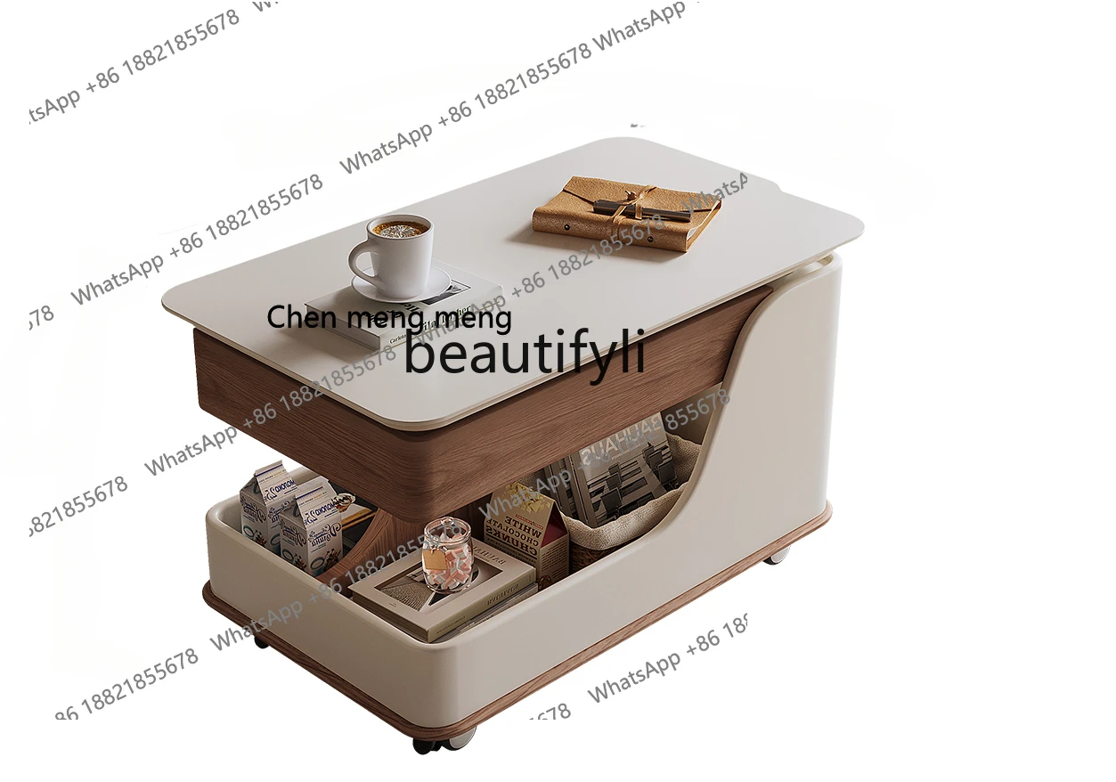 

X Light Luxury Advanced Portable Small Apartment Living Room Home Sofa Stroller Side Cabinet New Lifting Coffee Table
